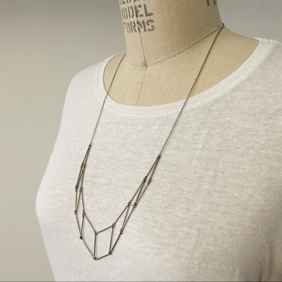 Minimal Silvertone Long Ladder Necklace - Picture 4 of 5